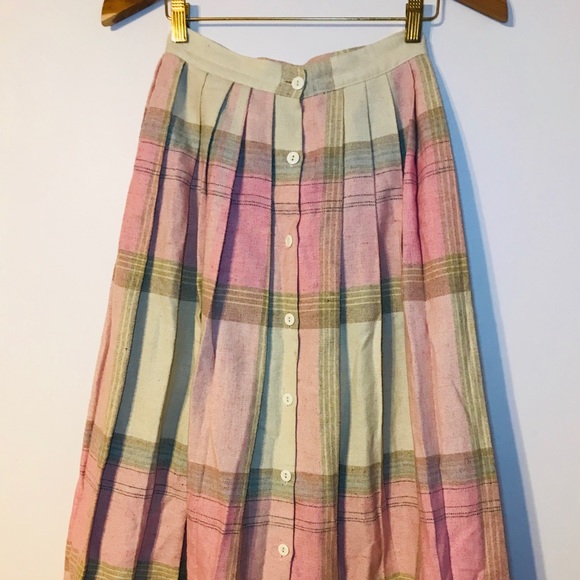 Vintage Pleated Pink Natural Long Wool Skirt - Picture 3 of 6